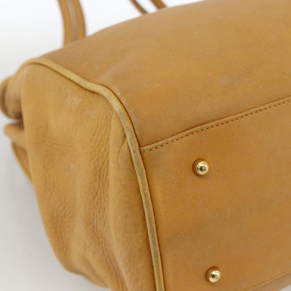 GUCCI Tote Bag Leather Beige Gold Auth 173893