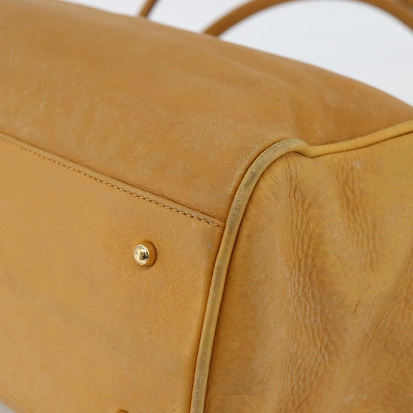 GUCCI Tote Bag Leather Beige Gold Auth 173893