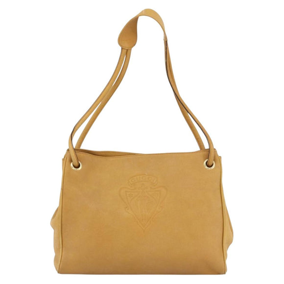 GUCCI Tote Bag Leather Beige Gold Auth 173893