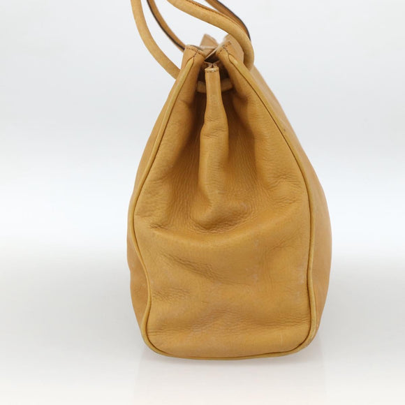 GUCCI Tote Bag Leather Beige Gold Auth 173893