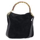 GUCCI Bamboo Hand Bag Suede 2way Black Gold 001 2404 1638 Auth 173894-1