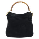 GUCCI Bamboo Hand Bag Suede 2way Black Gold 001 2404 1638 Auth 173894-13