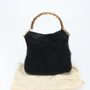 GUCCI Bamboo Hand Bag Suede 2way Black Gold 001 2404 1638 Auth 173894-12