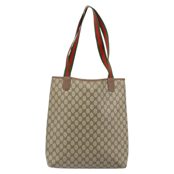 GUCCI GG Supreme Web Sherry Line Tote Bag PVC Beige Gold 40 02 003 Auth 173900