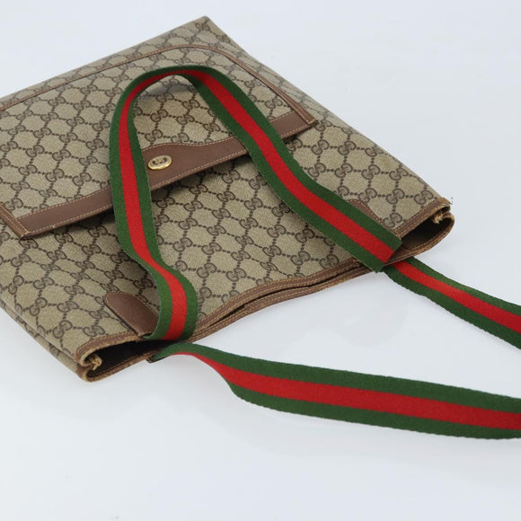 GUCCI GG Supreme Web Sherry Line Tote Bag PVC Beige Gold 40 02 003 Auth 173900