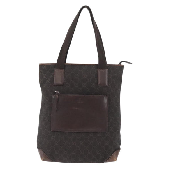 GUCCI GG Canvas Tote Bag Brown Silver 28892 Auth 173901