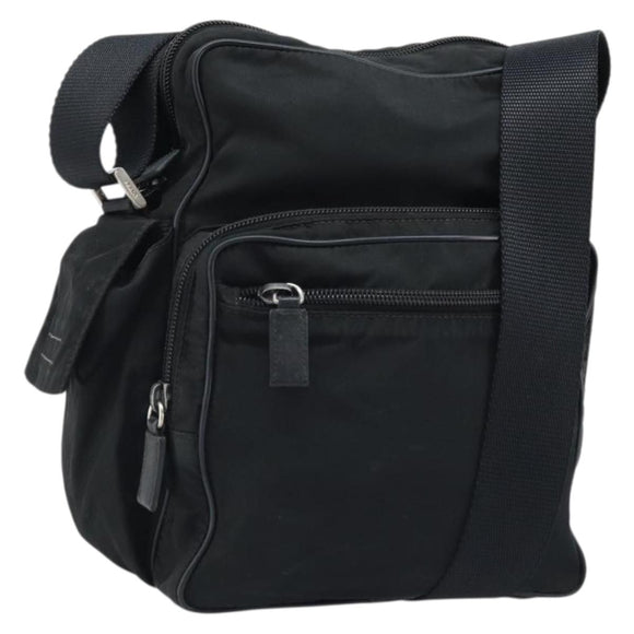 PRADA Shoulder Bag Nylon Black Silver Auth 173903
