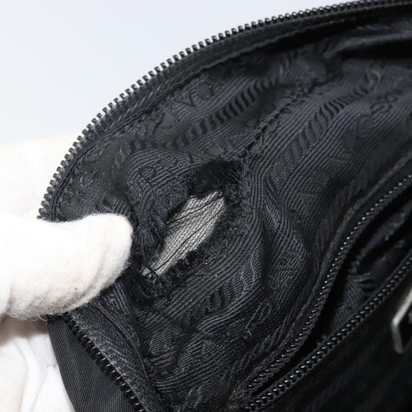 PRADA Shoulder Bag Nylon Black Silver Auth 173903