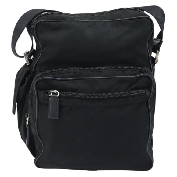 PRADA Shoulder Bag Nylon Black Silver Auth 173903
