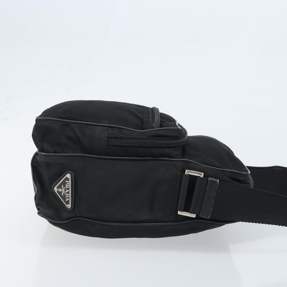 PRADA Shoulder Bag Nylon Black Silver Auth 173903
