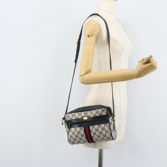 GUCCI GG Supreme Sherry Line Shoulder Bag PVC Navy Gold 56 02 004 Auth 173906