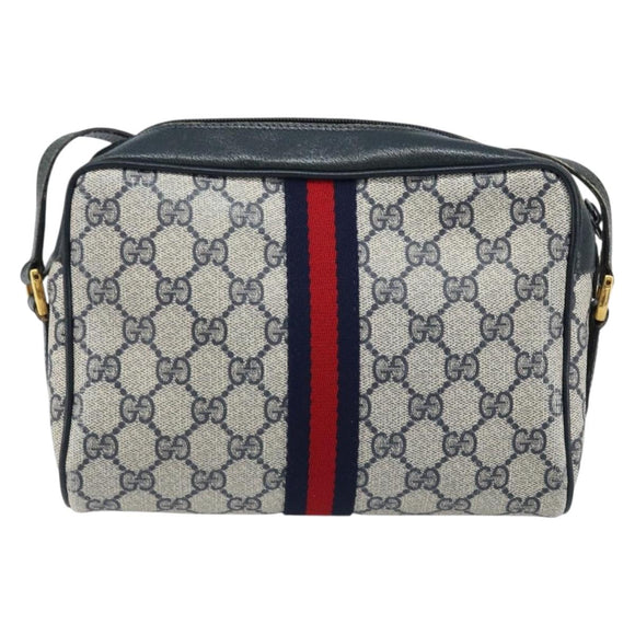 GUCCI GG Supreme Sherry Line Shoulder Bag PVC Navy Gold 56 02 004 Auth 173906