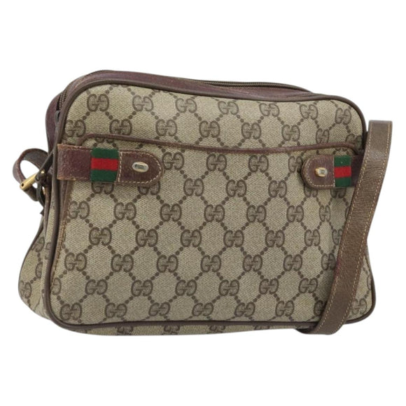 GUCCI GG Supreme Web Sherry Line Bag PVC Beige Gold 93 02 049 Auth 173907