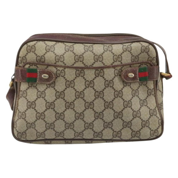 GUCCI GG Supreme Web Sherry Line Bag PVC Beige Gold 93 02 049 Auth 173907