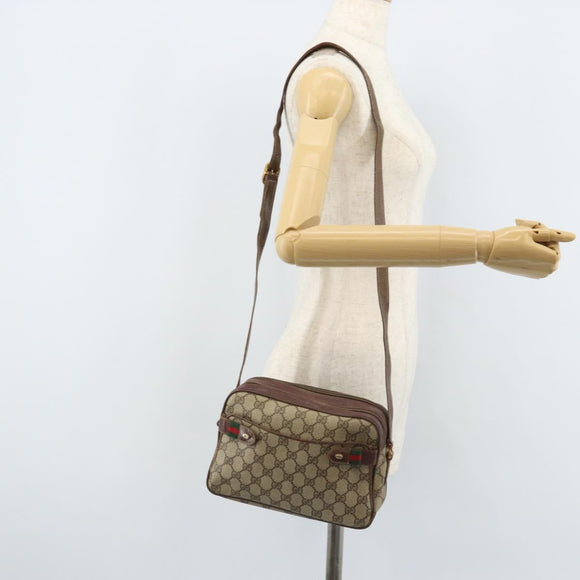 GUCCI GG Supreme Web Sherry Line Bag PVC Beige Gold 93 02 049 Auth 173907