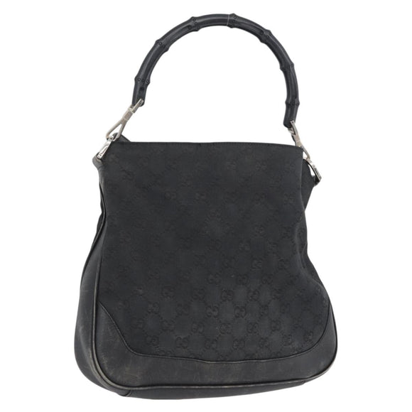 GUCCI Bamboo GG Canvas Hand Bag Black Silver 001 4095 Auth 173913