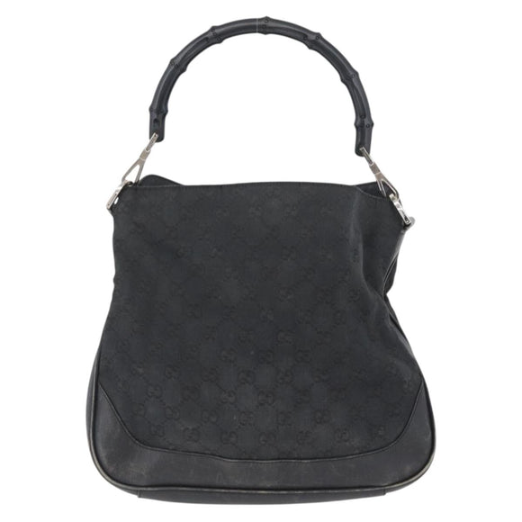 GUCCI Bamboo GG Canvas Hand Bag Black Silver 001 4095 Auth 173913