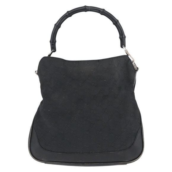 GUCCI Bamboo GG Canvas Hand Bag Black Silver 001 4095 Auth 173913