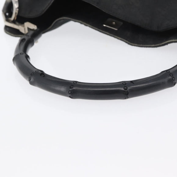 GUCCI Bamboo GG Canvas Hand Bag Black Silver 001 4095 Auth 173913