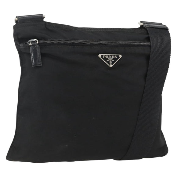PRADA Schultertasche Nylon Schwarz Silber Original 173914