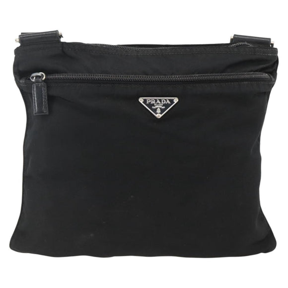 PRADA Shoulder Bag Nylon Black Silver Auth 173914