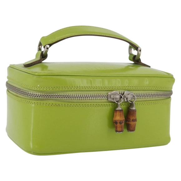 GUCCI Bamboo Vanity Pouch Patent leather Green Silver 032 1956 0151 Auth 173916