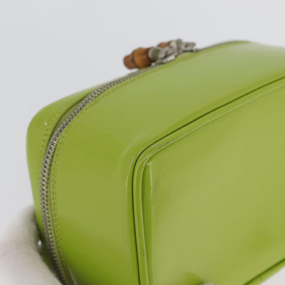 GUCCI Bamboo Vanity Pouch Patent leather Green Silver 032 1956 0151 Auth 173916