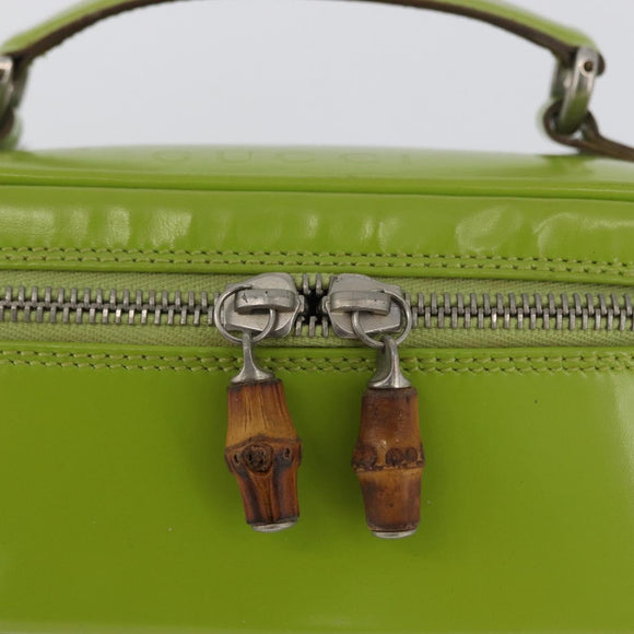 GUCCI Bamboo Vanity Pouch Patent leather Green Silver 032 1956 0151 Auth 173916