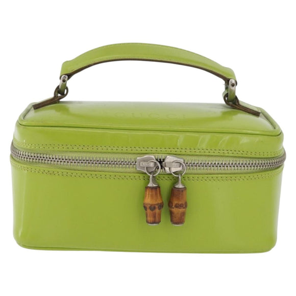 GUCCI Bamboo Vanity Pouch Patent leather Green Silver 032 1956 0151 Auth 173916