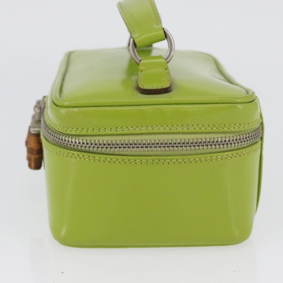 GUCCI Bamboo Vanity Pouch Patent leather Green Silver 032 1956 0151 Auth 173916