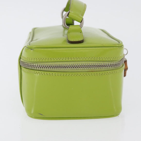 GUCCI Bamboo Vanity Pouch Patent leather Green Silver 032 1956 0151 Auth 173916
