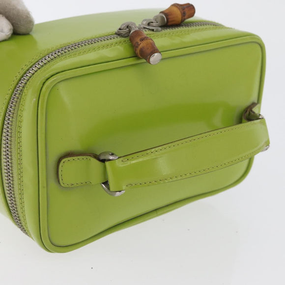 GUCCI Bamboo Vanity Pouch Patent leather Green Silver 032 1956 0151 Auth 173916