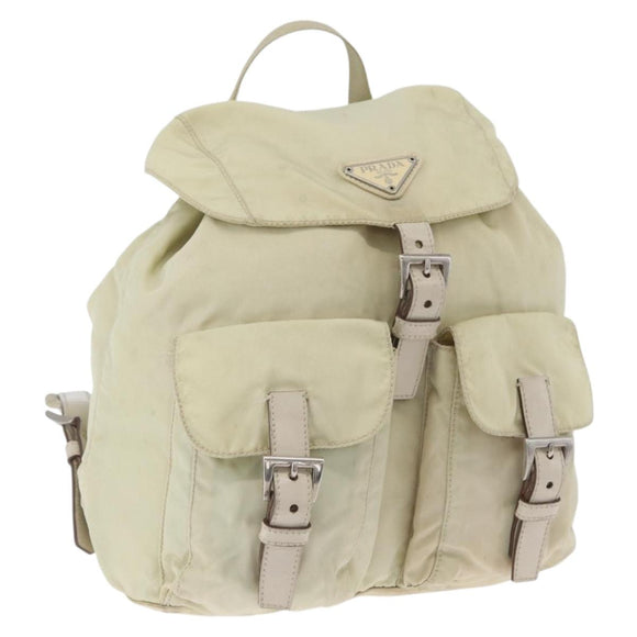PRADA Backpack Nylon Ivory Silver Auth 173920