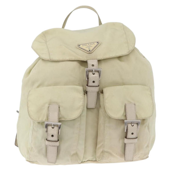 PRADA Backpack Nylon Ivory Silver Auth 173920