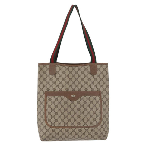 GUCCI GG Supreme Web Sherry Line Tote Bag PVC Beige Red 39 02 003 Auth 173923