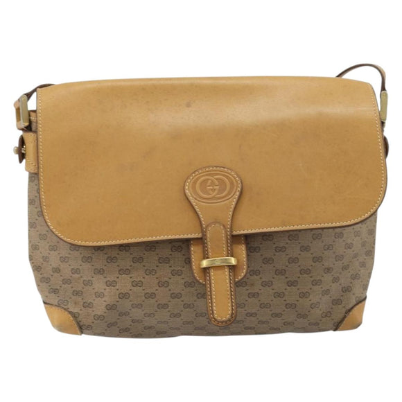 GUCCI Micro GG Supreme Shoulder Bag PVC Beige Gold Auth 173930