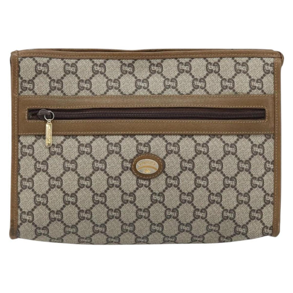 GUCCI GG Plus Supreme Clutch Bag PVC Beige Gold Auth 173932