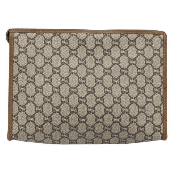 GUCCI GG Plus Supreme Clutch Bag PVC Beige Gold Auth 173932