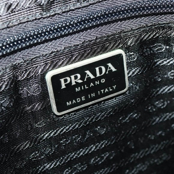 PRADA Boston Bag Nylon Black Silver Auth 173934