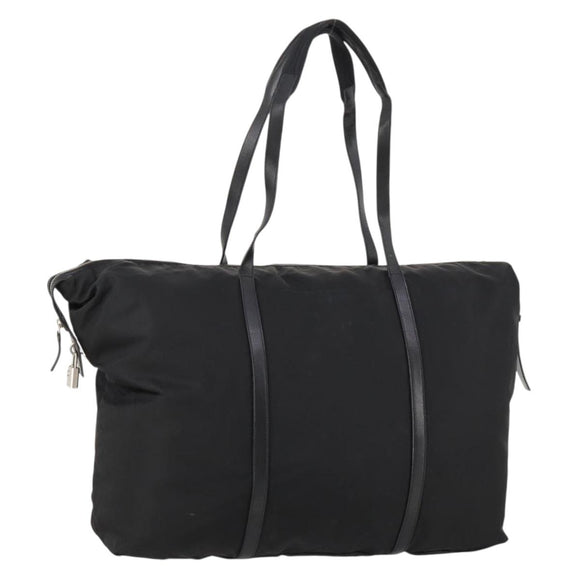 PRADA Boston Bag Nylon Black Silver Auth 173934