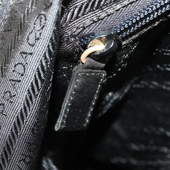 PRADA Boston Bag Nylon Black Silver Auth 173934