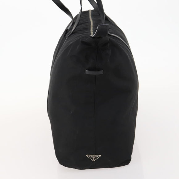 PRADA Boston Bag Nylon Black Silver Auth 173934
