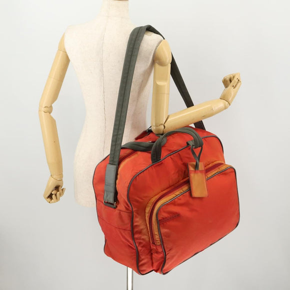 PRADA Sports Boston Bag Nylon 2way Orange Silver Auth 173935