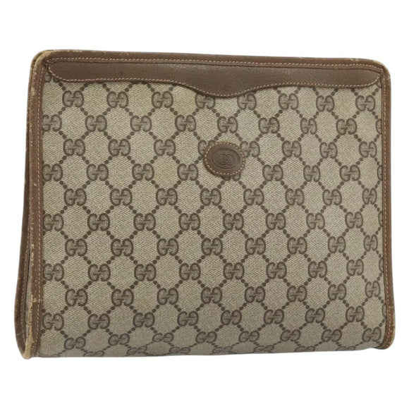 GUCCI GG Supreme Clutch Bag PVC Beige Gold 97 01 038 Auth 173939