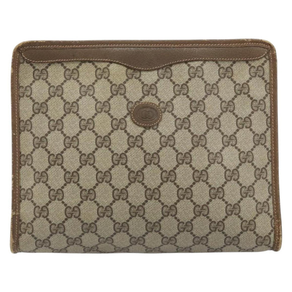 GUCCI GG Supreme Clutch Bag PVC Beige Gold 97 01 038 Auth 173939