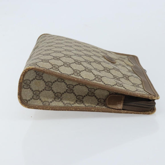 GUCCI GG Supreme Clutch Bag PVC Beige Gold 97 01 038 Auth 173939