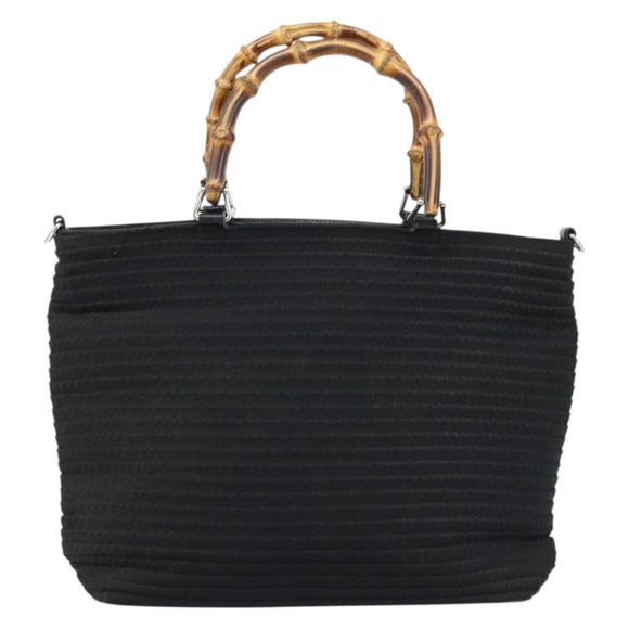 GUCCI Bamboo Hand Bag Canvas Black Silver 000 1998 0540 Auth 173942