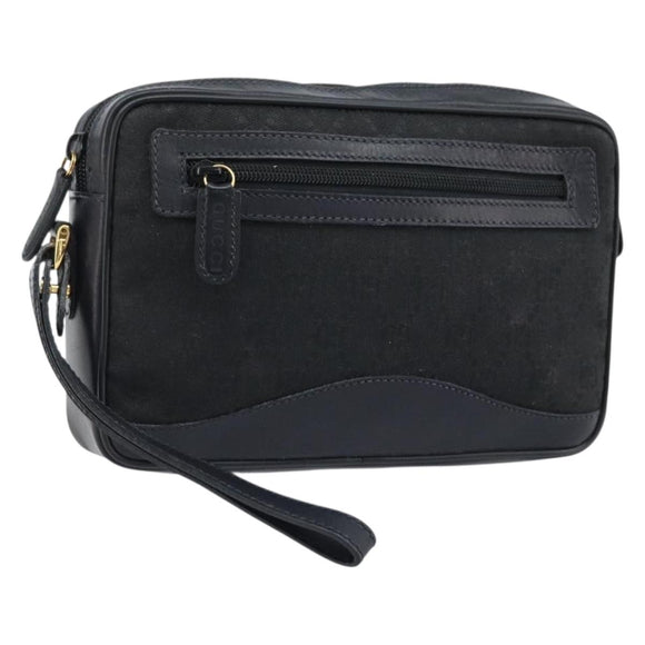 GUCCI GG Canvas Clutch Bag Black Gold 018 3754 3642 Auth 173949