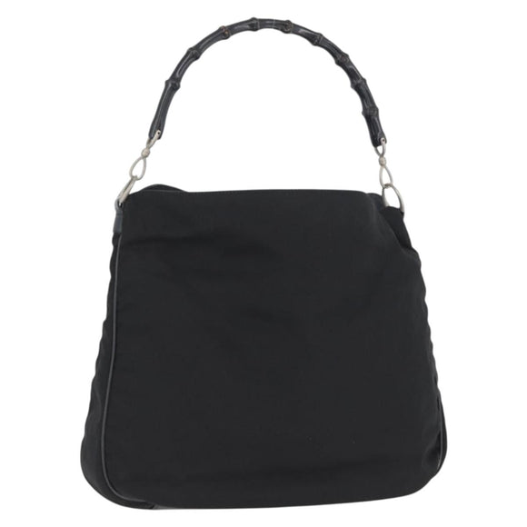 GUCCI Bamboo Shoulder Bag Nylon Black Silver 001 1577 Auth 173951