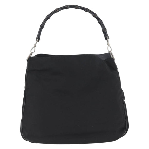 GUCCI Bamboo Shoulder Bag Nylon Black Silver 001 1577 Auth 173951